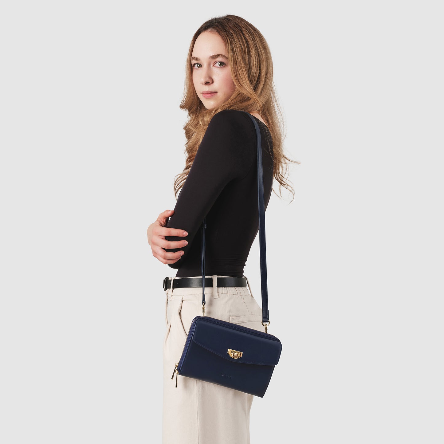 MEIA detachable clutch convertible to crossbody bag sapphire navy blue