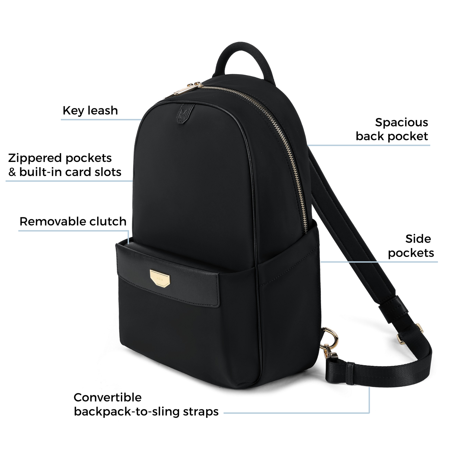 MEIA everyday small backpack convertible to sling features