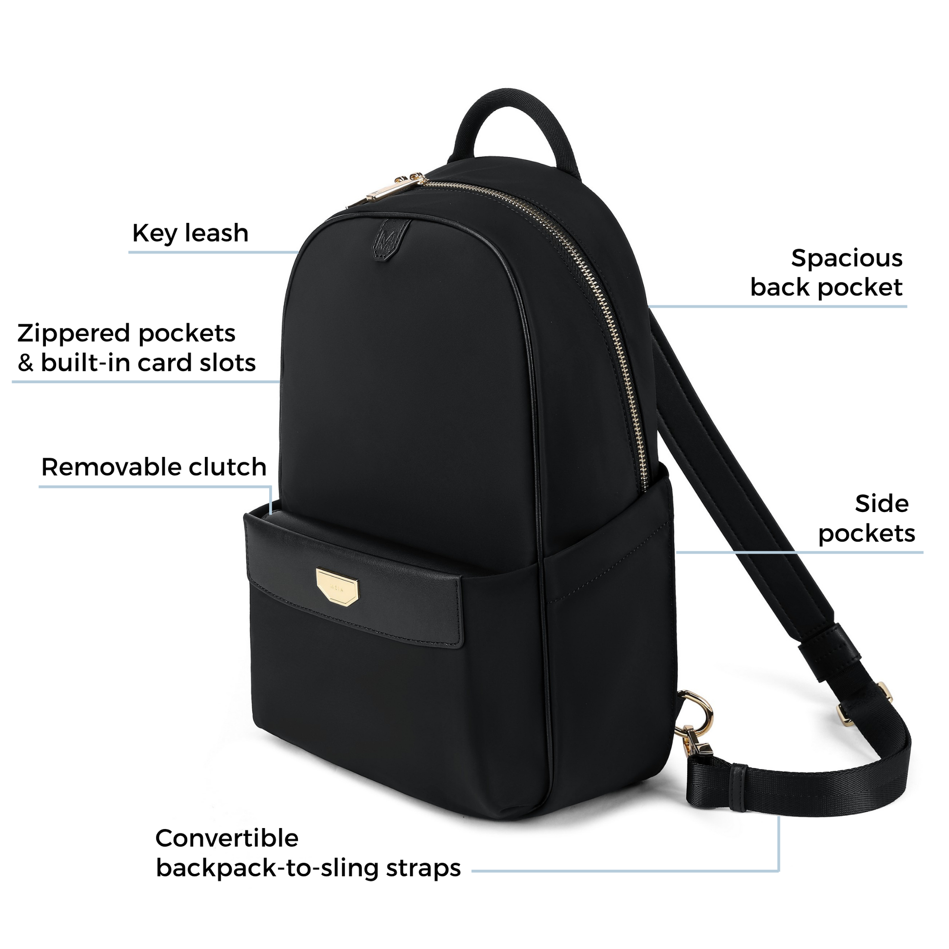 MEIA everyday small backpack convertible to sling features
