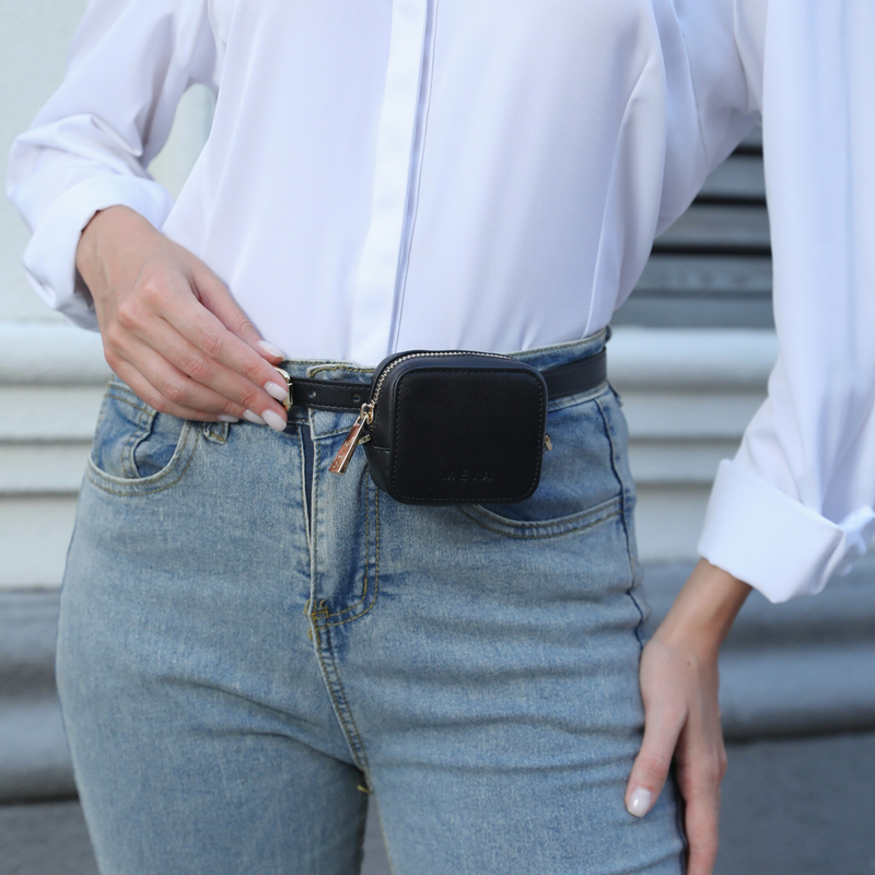 MEIA mini bag charm styled as belt bag