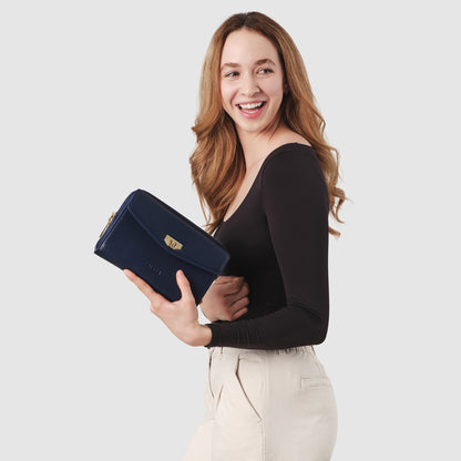 MEIA work bag detachable clutch in sapphire navy blue
