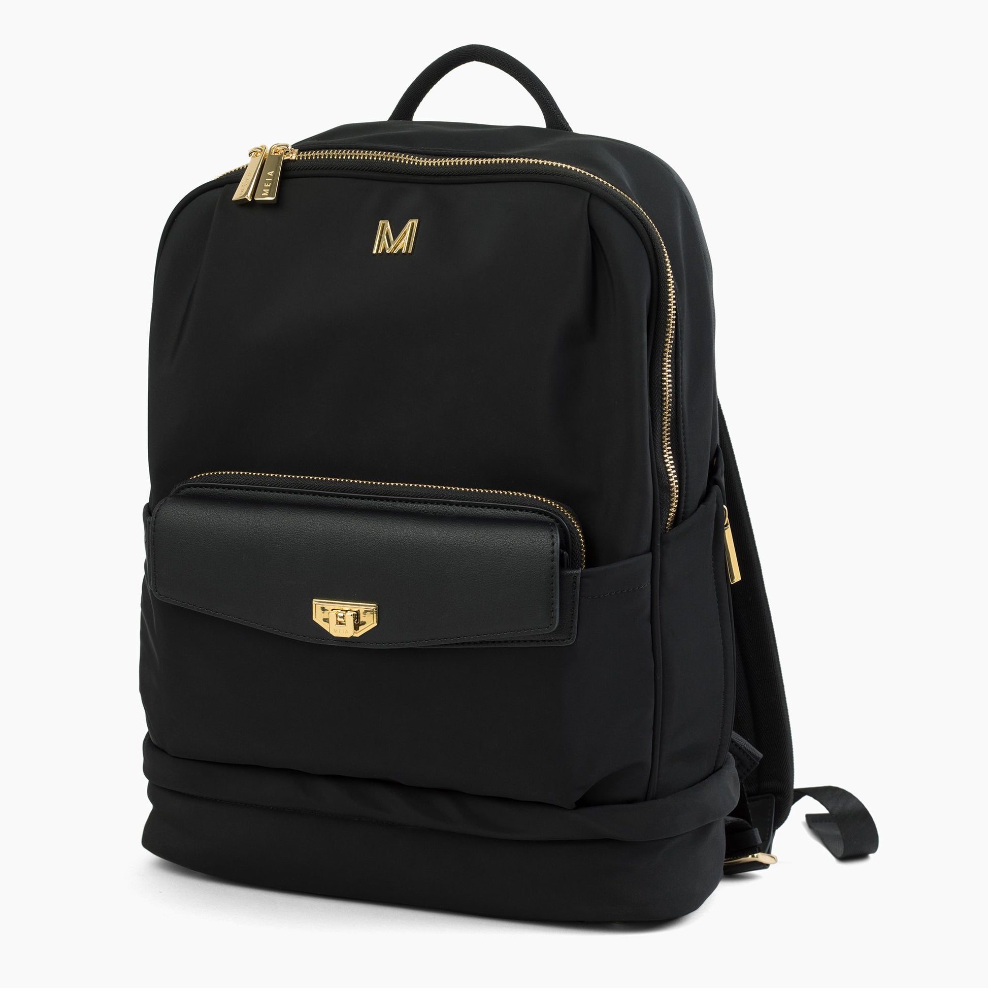 MEIA black and gold Work Travel Backpack with detachable clutch convertible to crossbody bag