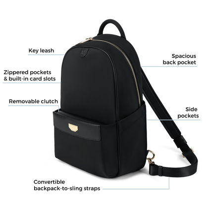 black leather backpack with side pockets The Convertible Everyday Backpack by MEIA